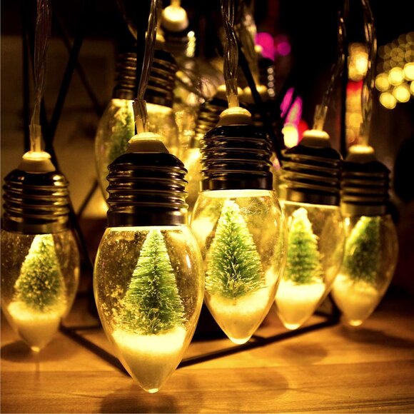 NWT Christmas Tree Snow Lightbulb Globe String Lights - Picture 6 of 7